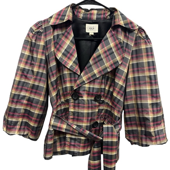 Eci New York Silk Retro Plaid Double Breasted 3 Quarter Sleeve Tie Belt Size 2 - Picture 7 of 12